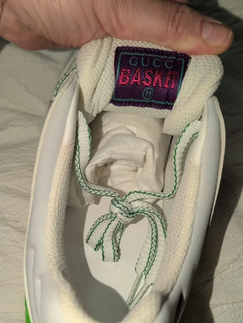 Gucci Basket Low Sneaker LEFT SHOE ONLY White Green Demetra Men's 11